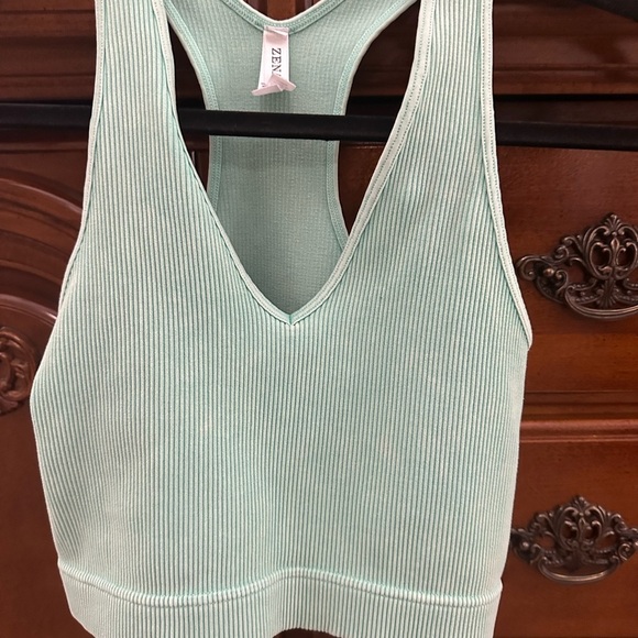 Mint Green Ribbed Women's Top - Picture 1 of 6
